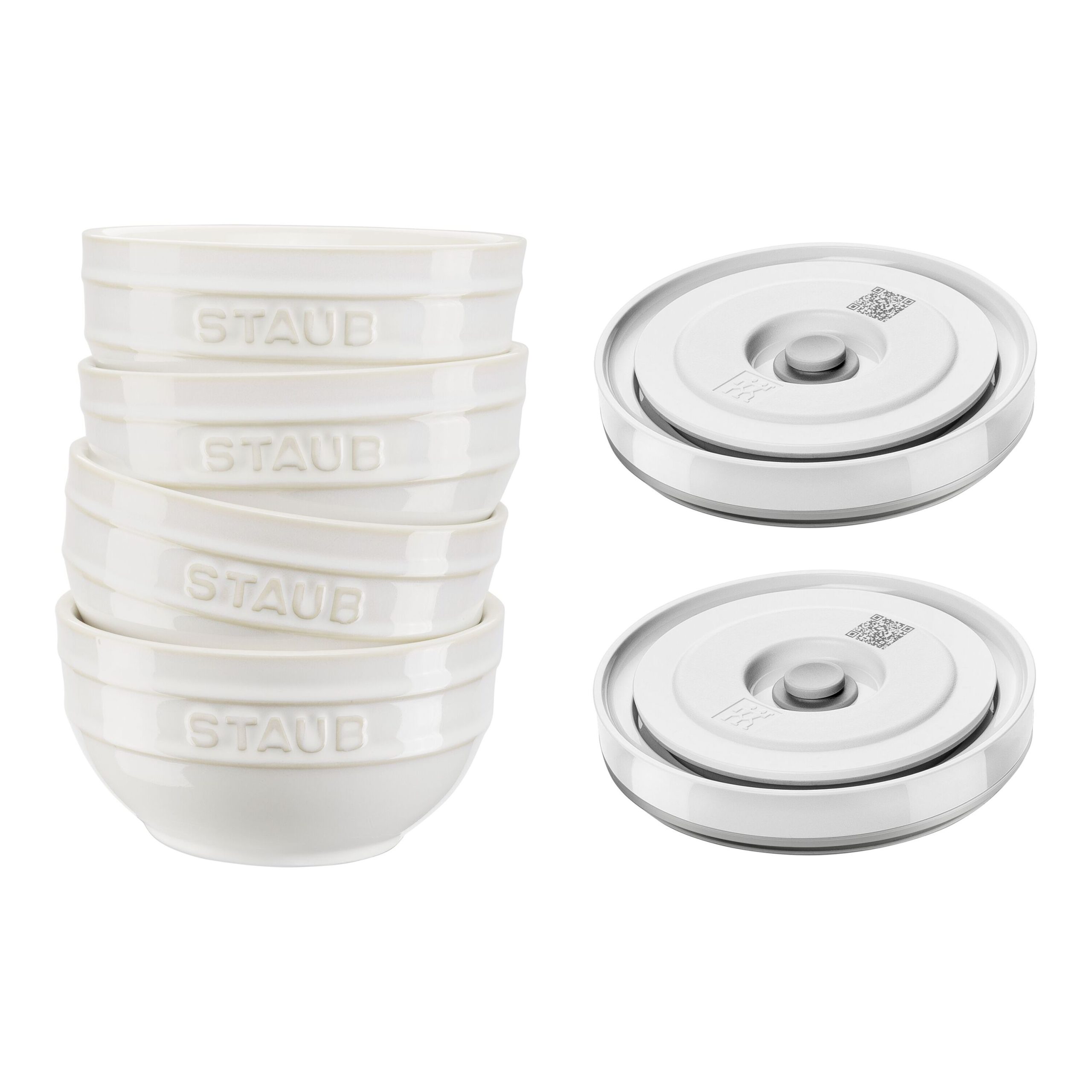 Set de bols avec couvercle / 6-pcs, 12 cm /Blanc ivoire