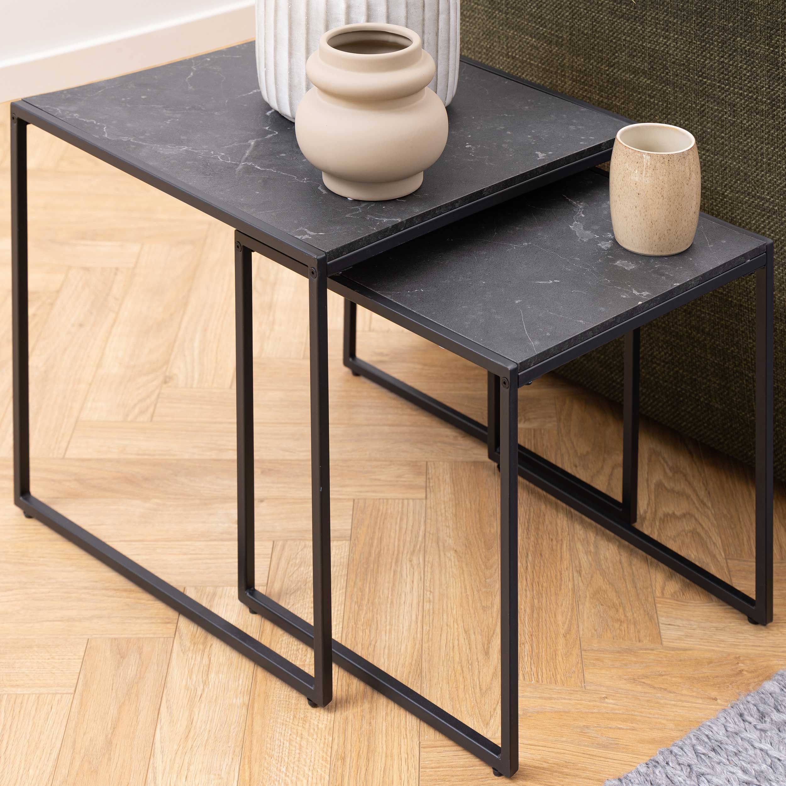 Jeu de 2 tables d'appoint Idris - marbre/noir
