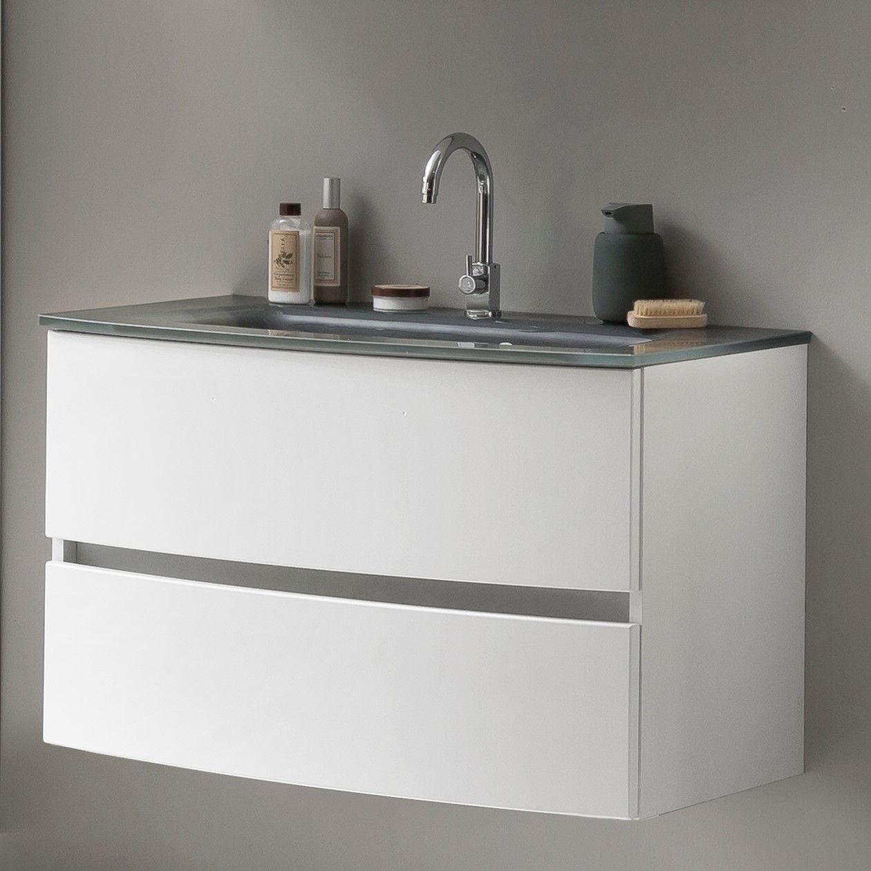 Meuble vasque Kornel 80cm avec vasque grise - blanc