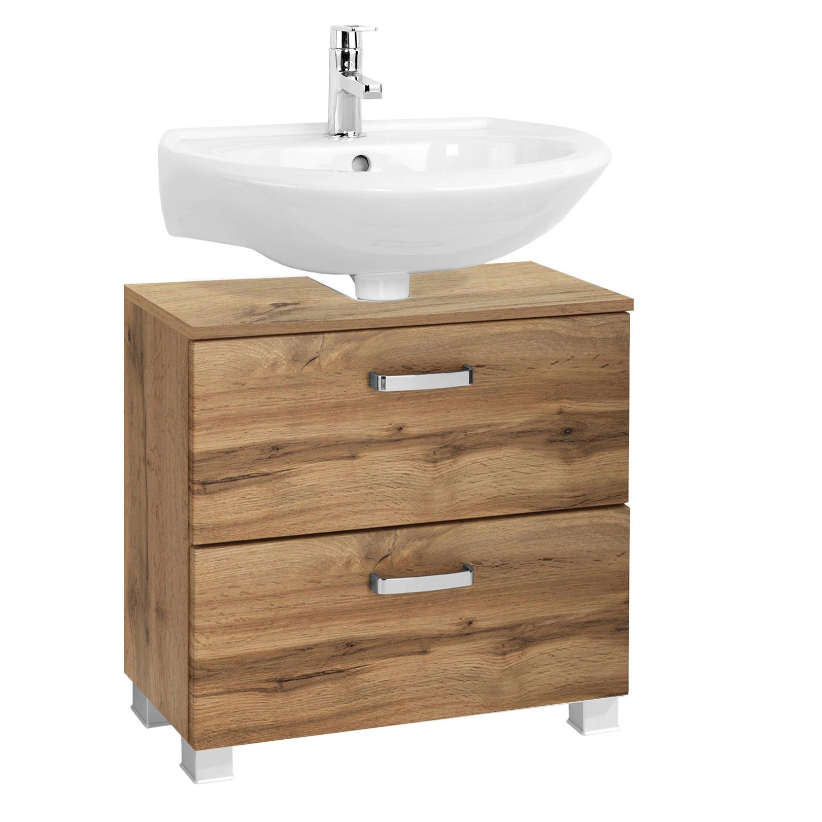 Meuble sous lavabo Bobbi 60cm 1 porte et 1 tiroir à fermeture douce - chêne