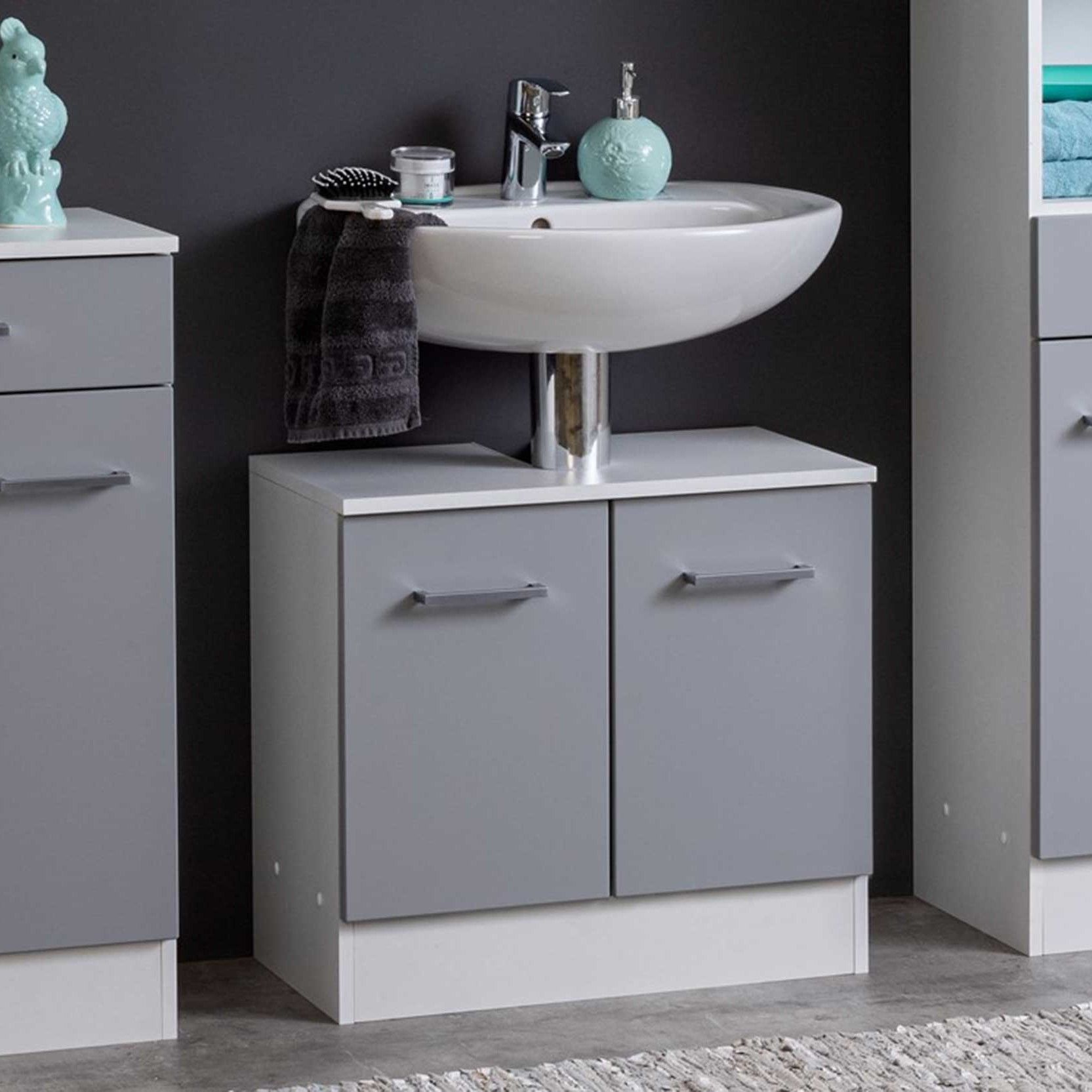 Meuble sous lavabo Ricca 60cm 2 portes - blanc/gris clair