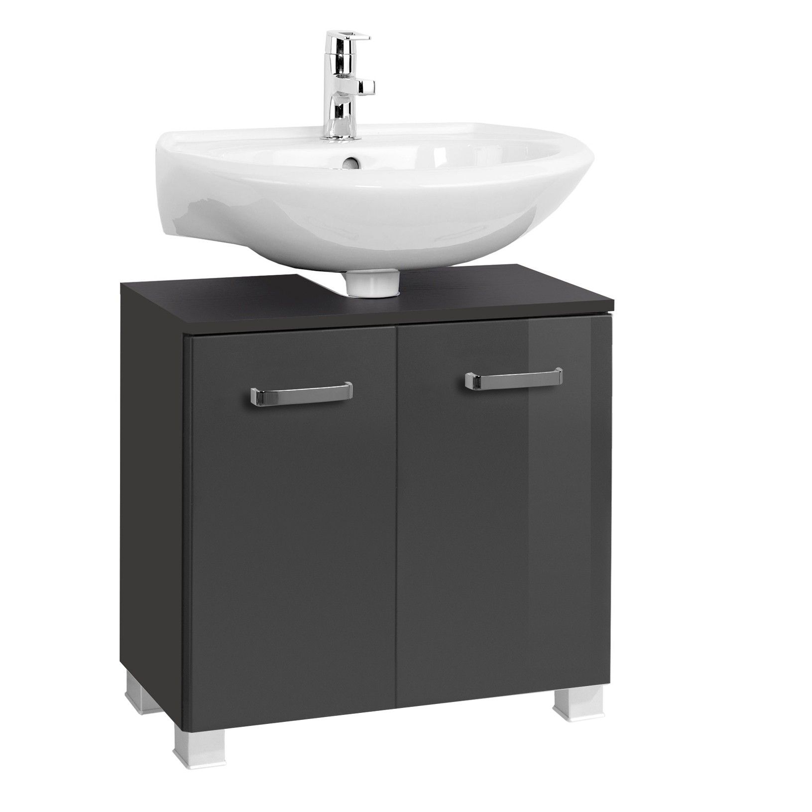 Meuble sous lavabo Bobbi 60cm 2 portes - graphite/gris brillant