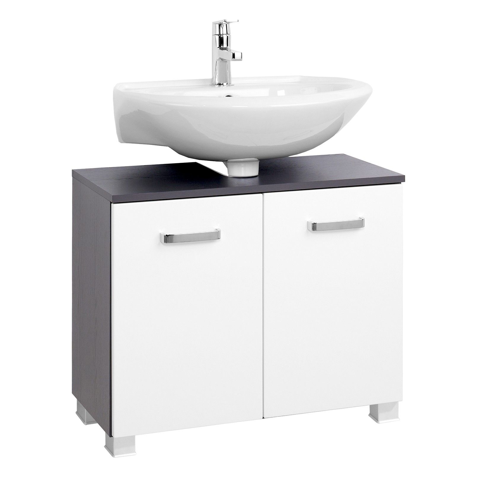 Meuble sous lavabo Bobbi 70cm 2 portes - graphite/blanc brillant