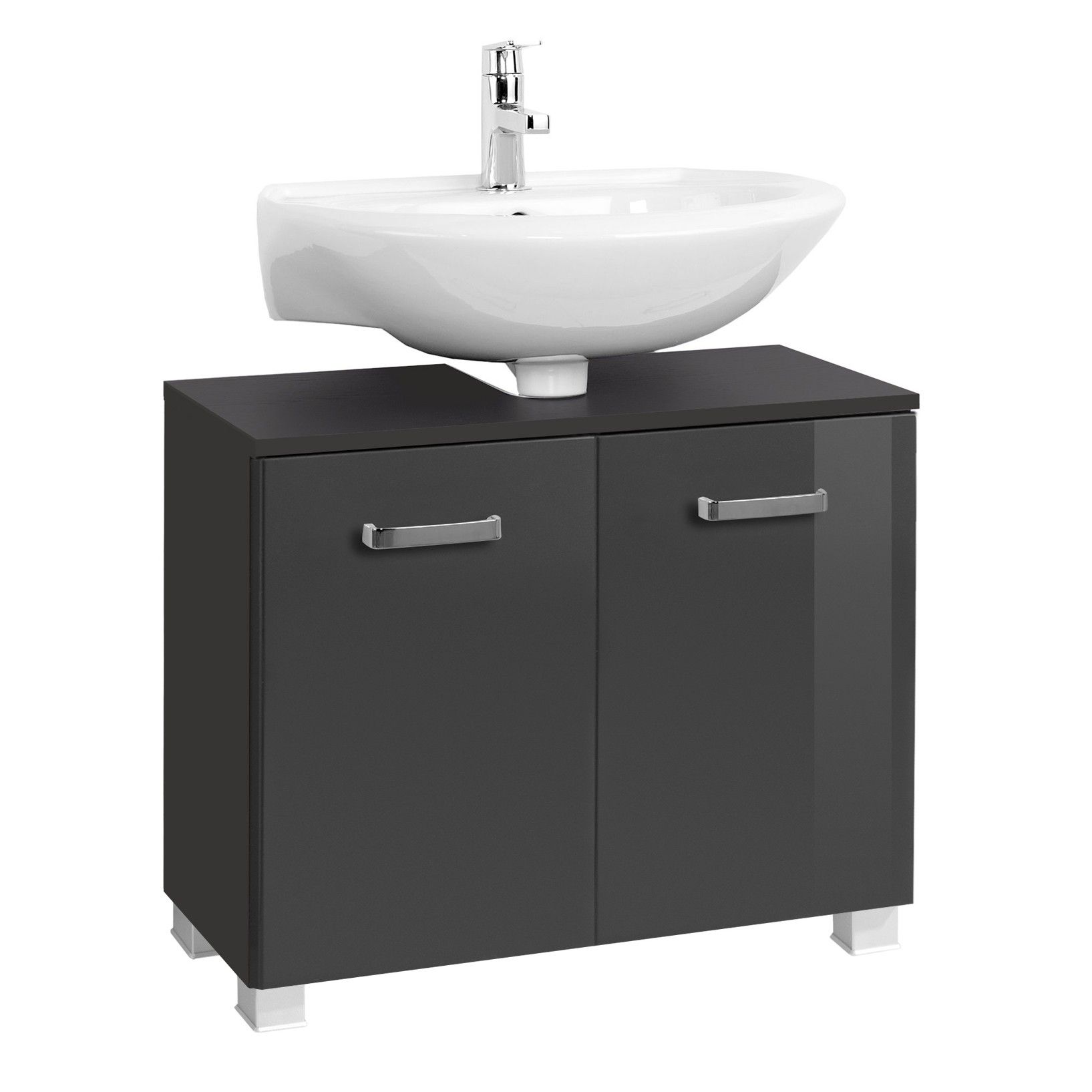 Meuble sous lavabo Bobbi 70cm 2 portes - graphite/gris brillant
