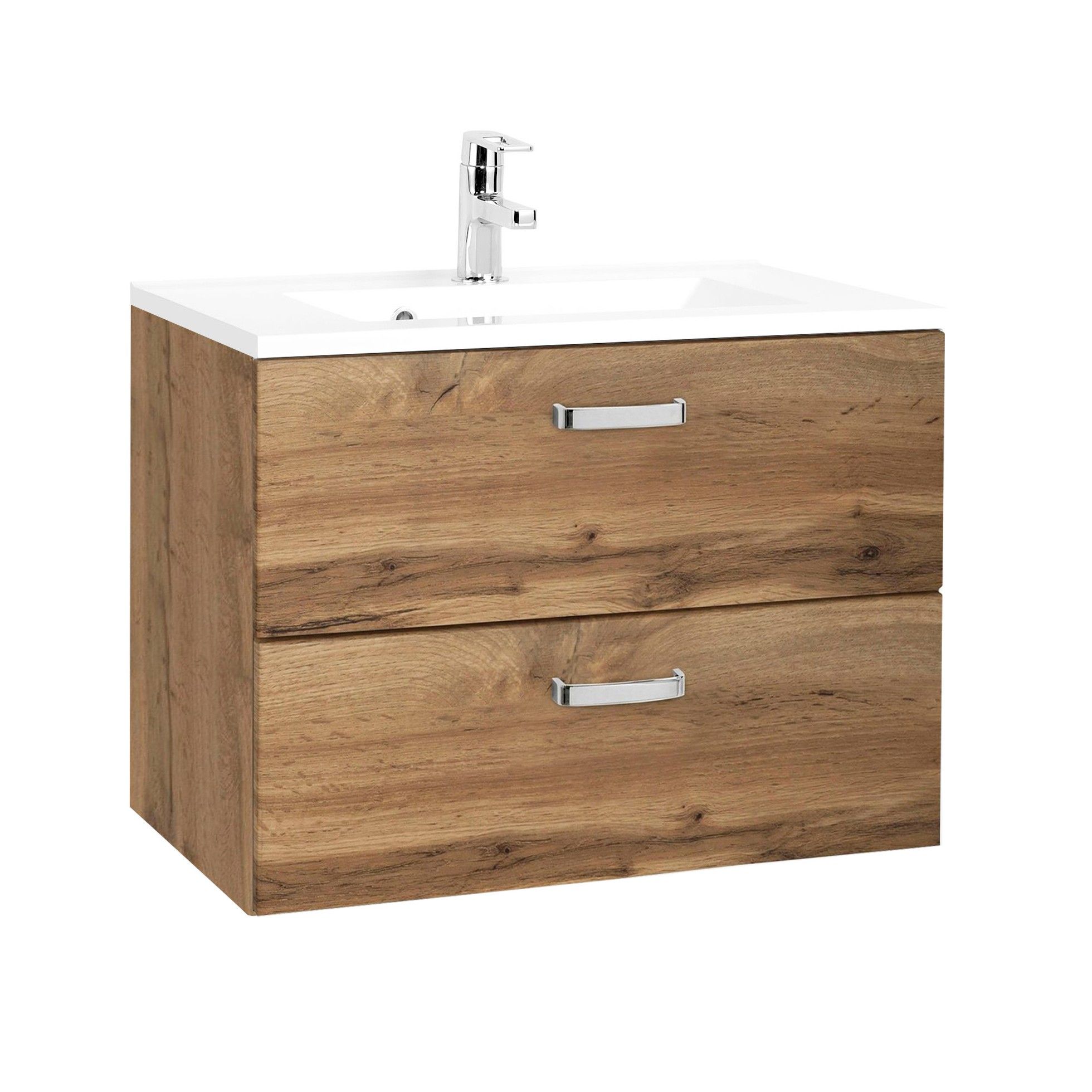 Meuble vasque Bobbi 70cm 2 tiroirs - chêne