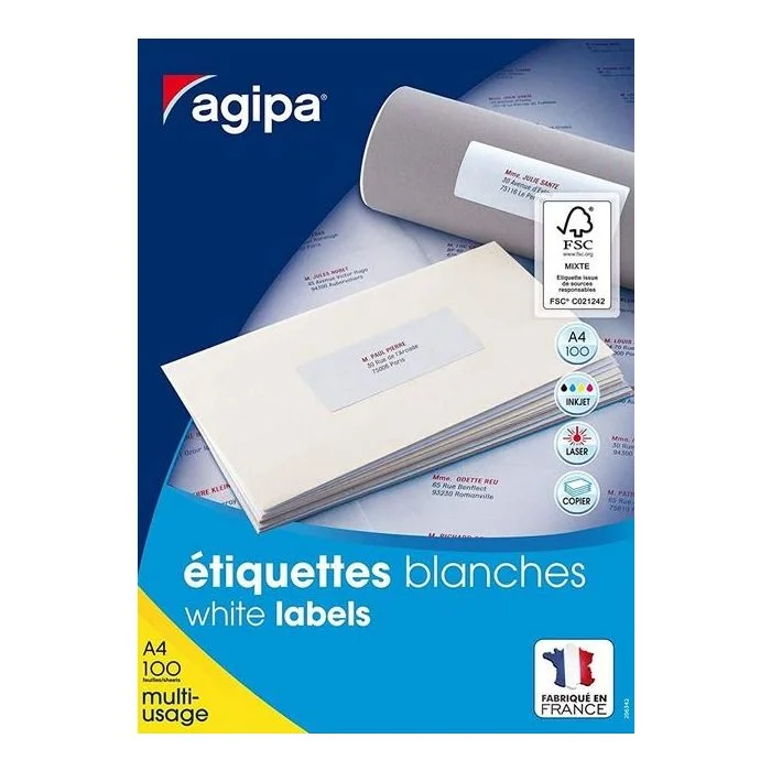 Étiquettes adhésives blanches - 51 x 33,8 mm AGIPA Lot de 3200