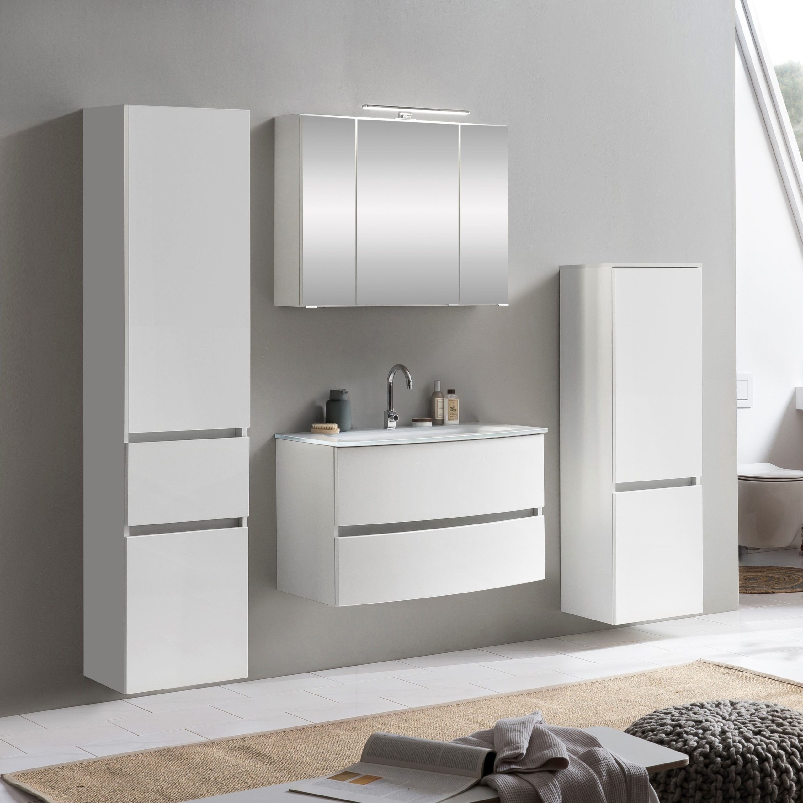 Ensemble salle de bains Kornel 9 à 4 pièces avec vasque blanche - blanc