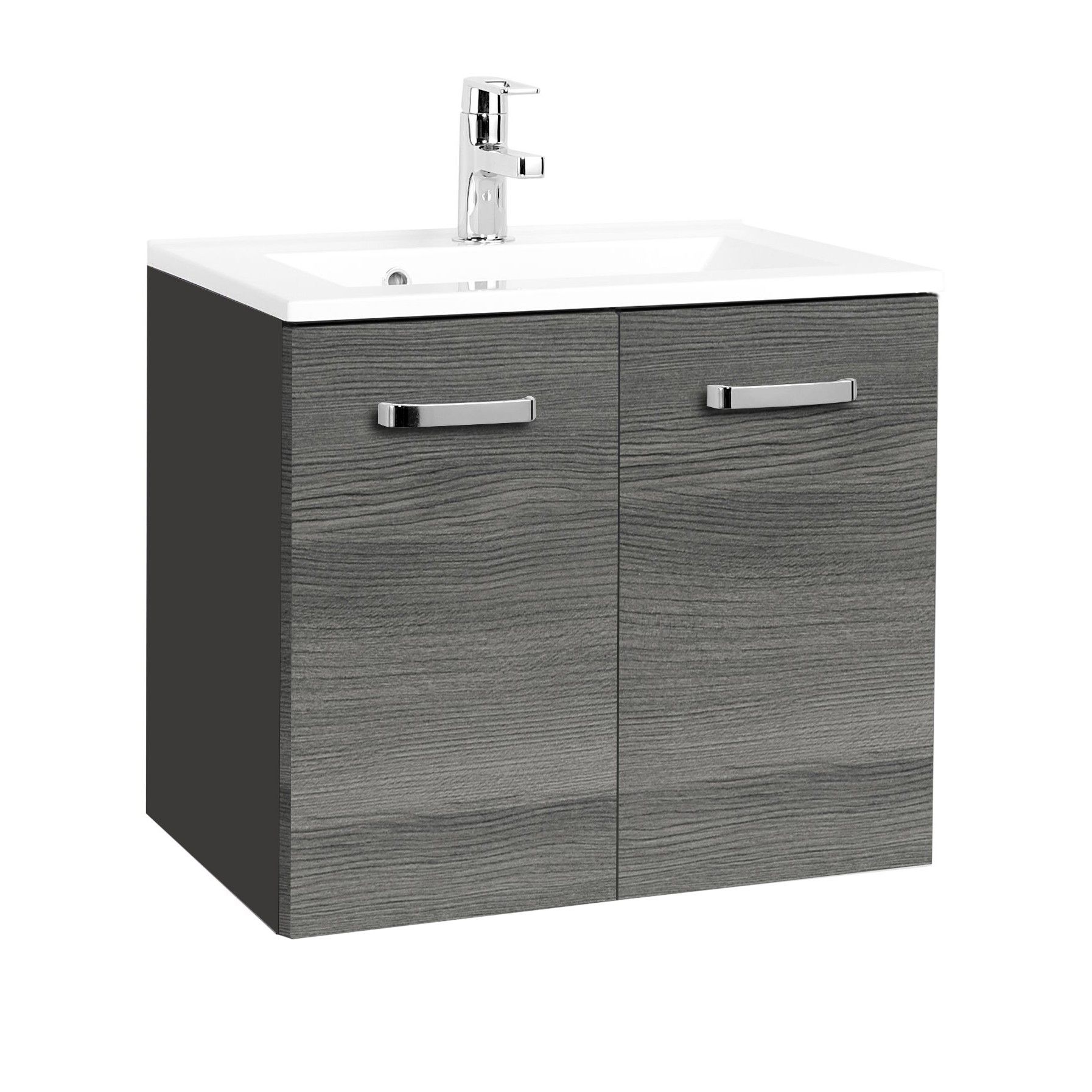 Meuble vasque Bobbi 70cm 2 portes - graphite/chêne gris
