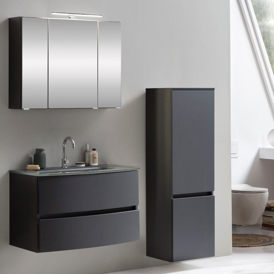 Ensemble salle de bains Kornel 4 à 3 pièces avec vasque grise - gris graphite
