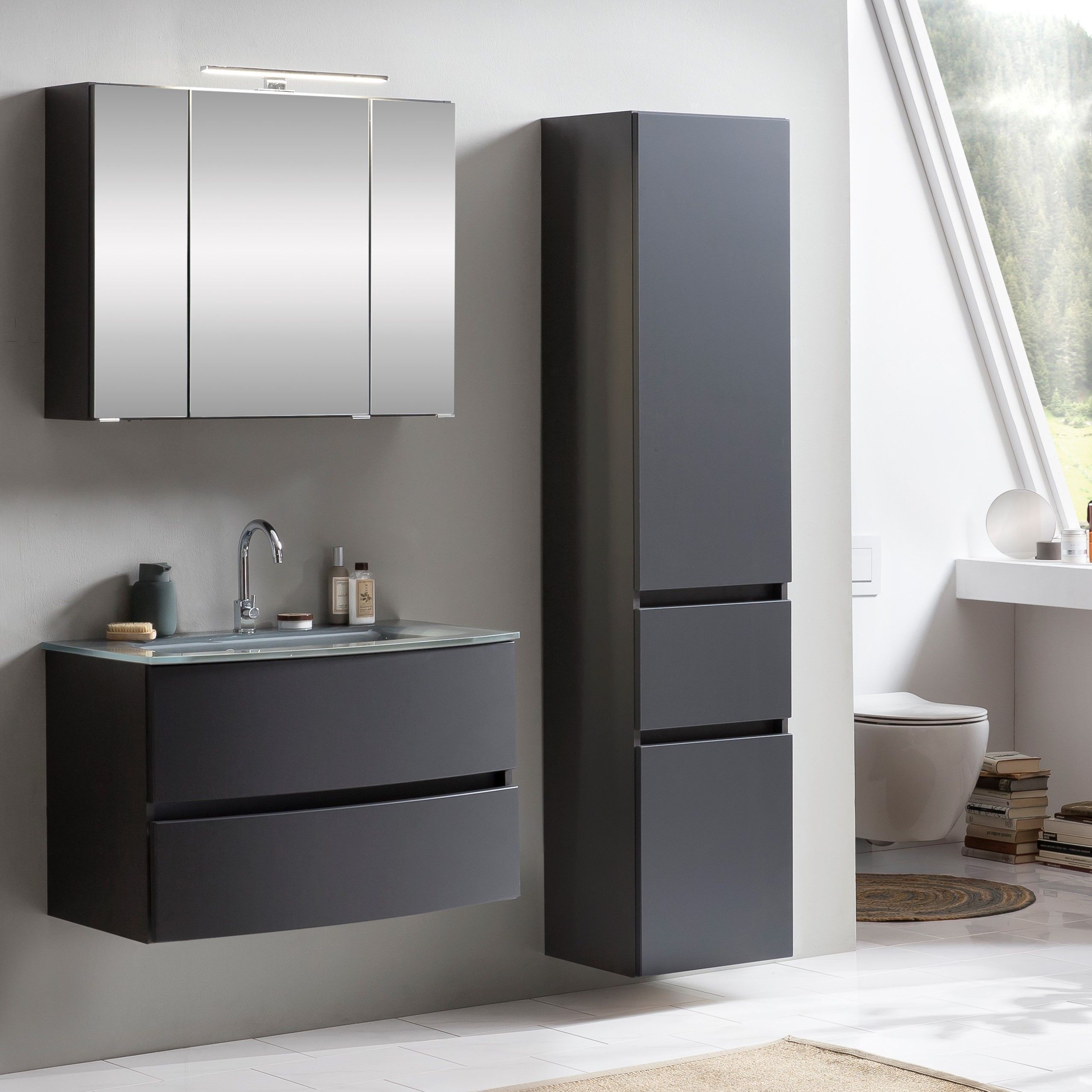 Ensemble salle de bains Kornel 5 à 3 pièces avec vasque grise - gris graphite