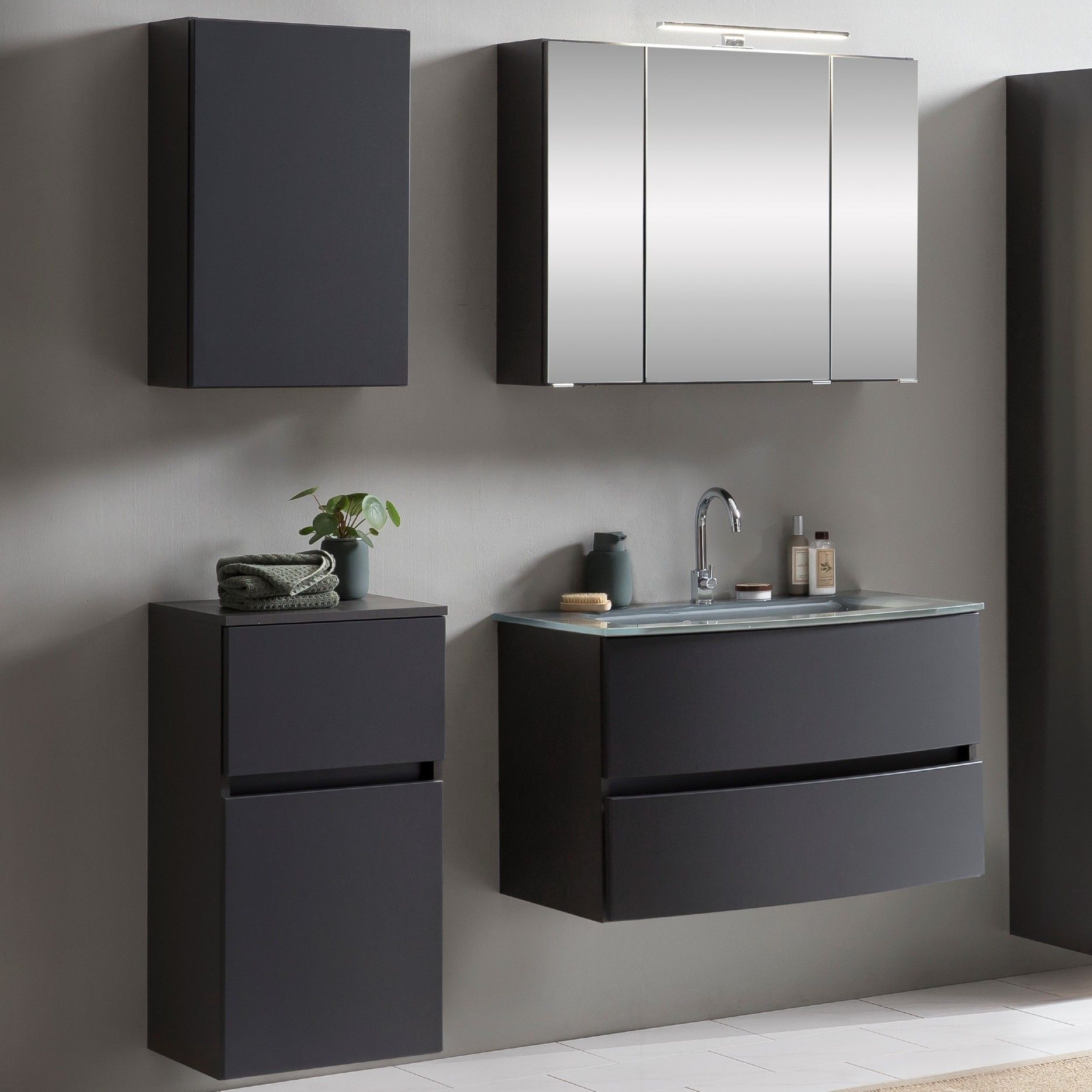 Ensemble salle de bains Kornel 8 à 4 pièces avec vasque grise - gris graphite