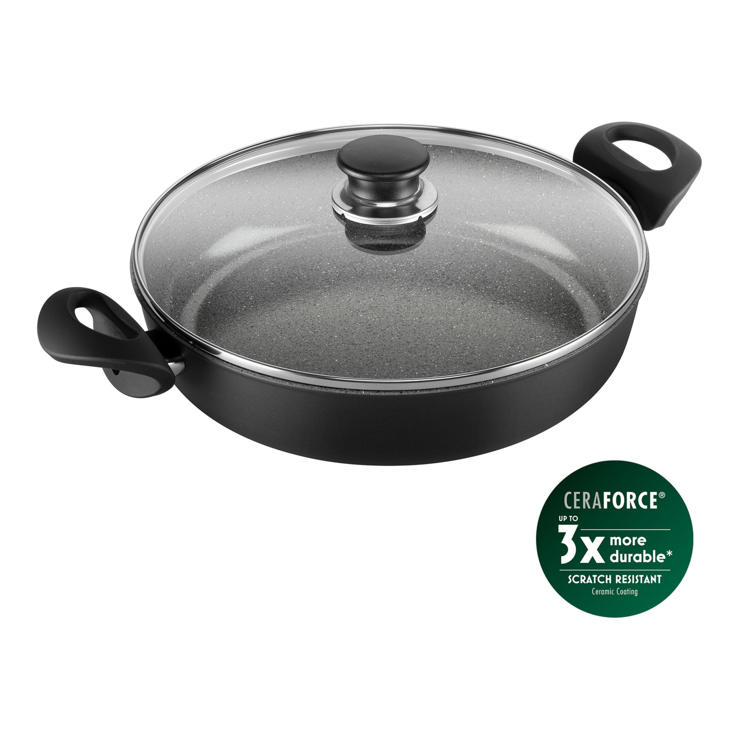 Poêle de service avec couvercle, 28 cm, Aluminium, Revêtement antiadhésif en céramique