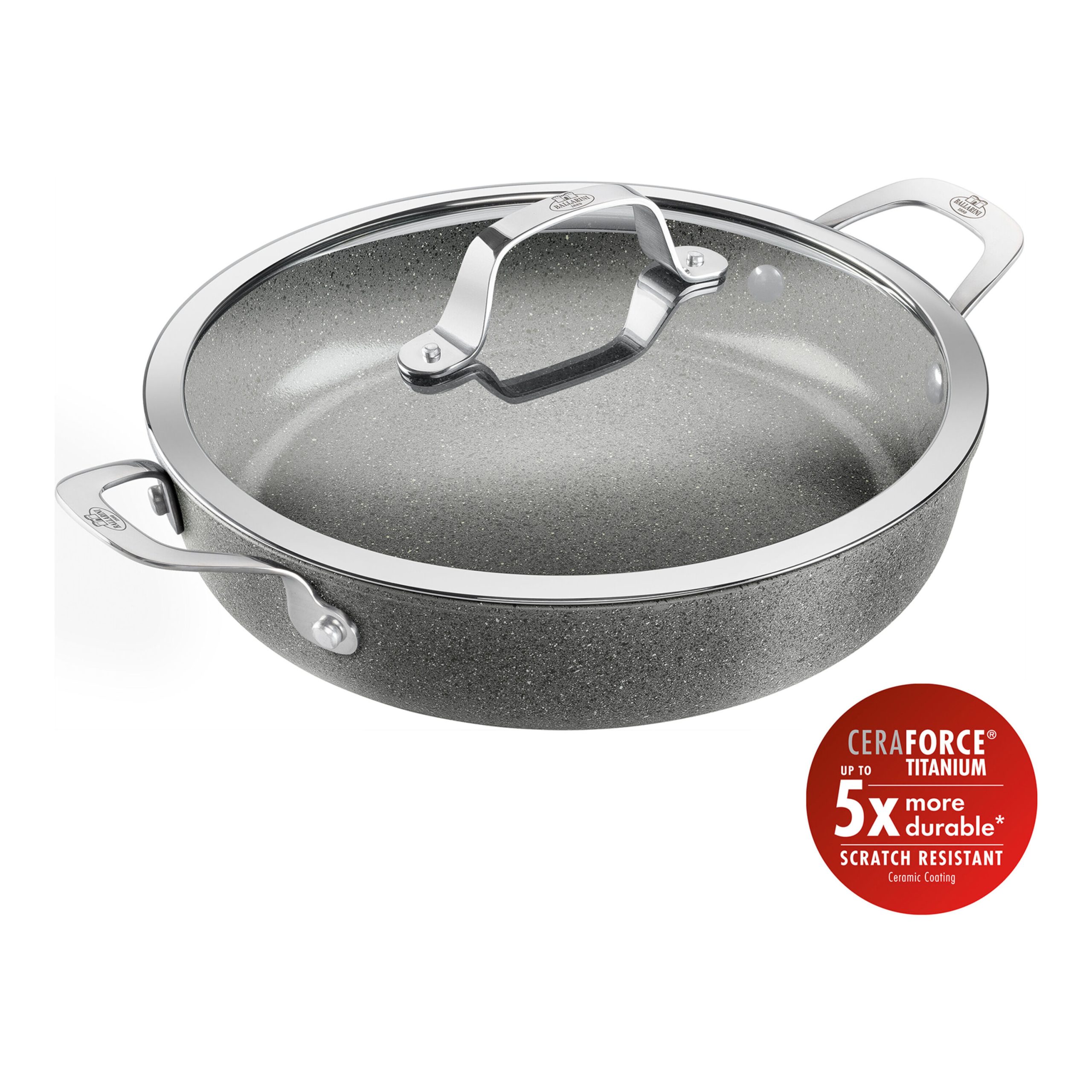 Sauteuse avec poignée avec couvercle, 28 cm, Aluminium, Revêtement antiadhésif en céramique renforcée en titane