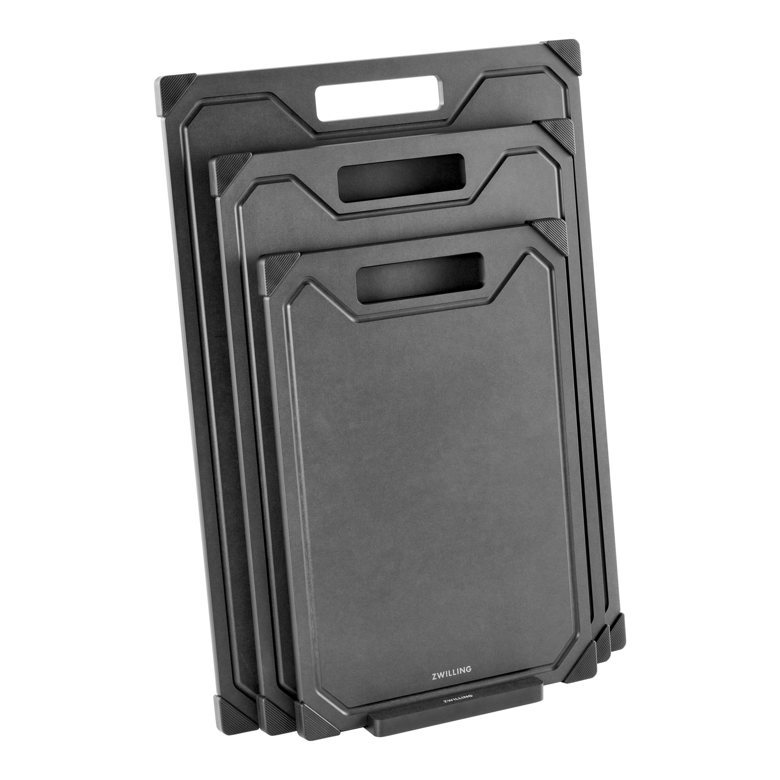 Set de planches à découper avec support, 4-pcs. /S/M/L, noir mat, Fibres de Bois