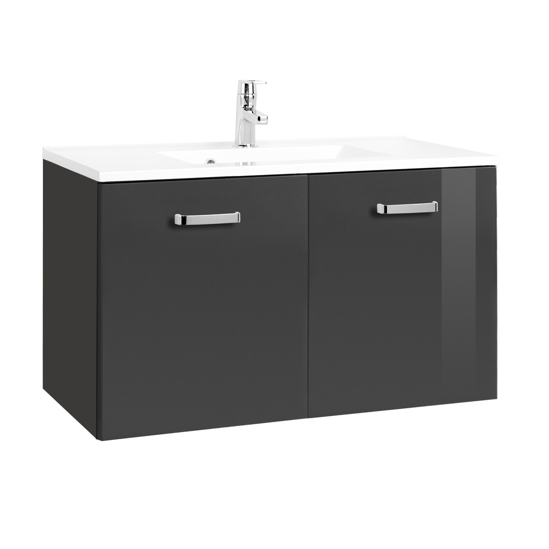 Meuble vasque Bobbi 90cm 2 portes - graphite/gris brillant