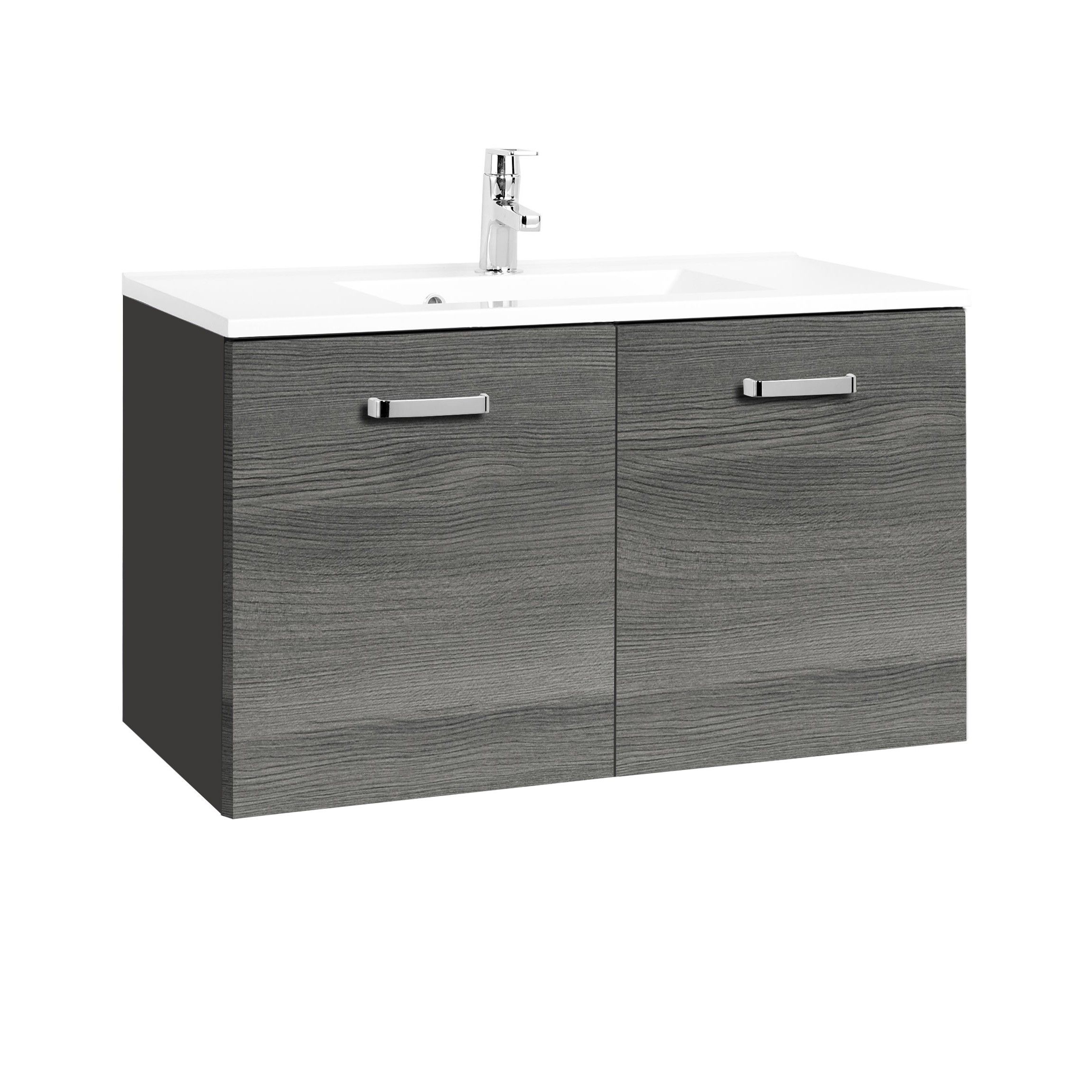 Meuble vasque Bobbi 90cm 2 portes - graphite/chêne gris