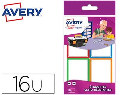 Étiquette avery adhésive 44x64mm cadre couleur ultra-résistante boîte 16 unités