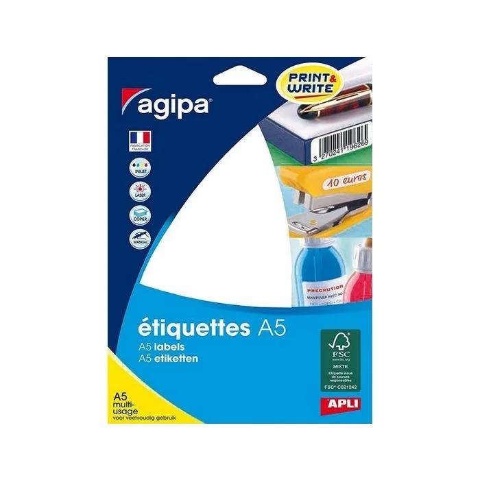 Étiquettes adhésives - 11 x 30 mm - Blanc AGIPA Lot de 1088