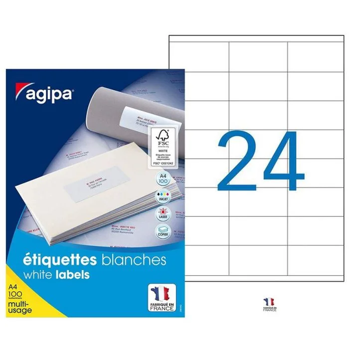 Étiquettes adhésives - 70 x 35 mm AGIPA 119006 Lot de 2400