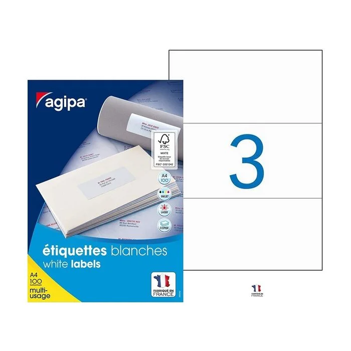 Étiquettes adhésives blanches - 210 x 99 mm AGIPA Lot de 300