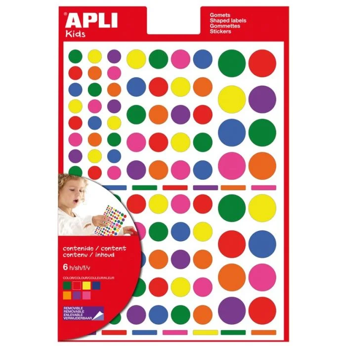 Gommettes adhésives rondes multicolores APLI Lot de 624