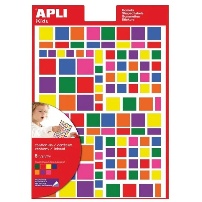 Gommettes adhésives carrées multicolores APLI Lot de 756