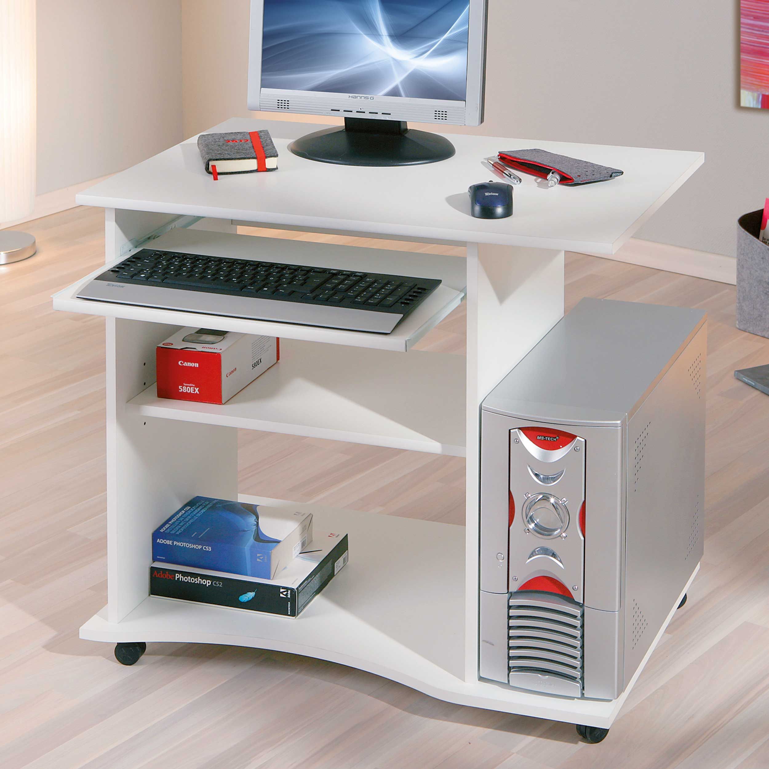 Bureau sur roulettes pour ordinateur Adda - blanc