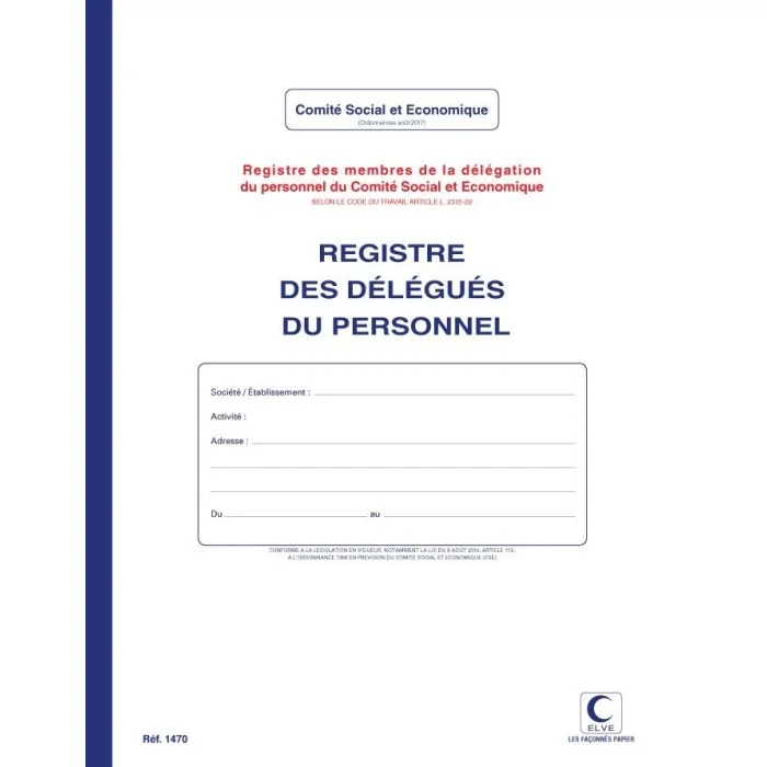 Registre CSE - Délégués du personnel ELVE 1470