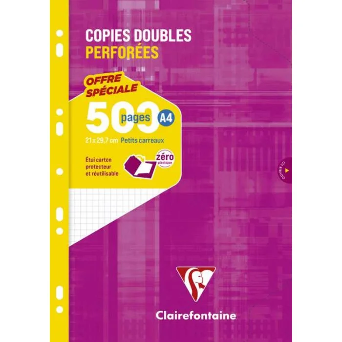 CLAIREFONTAINE Lot de 500 pages - Copies doubles Petits Carreaux - 210 x 297 mm
