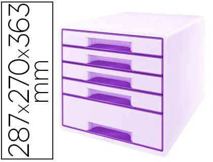Module classement leitz wow 5 tiroirs polystyrène 287x270x363mm coloris violet métallisé