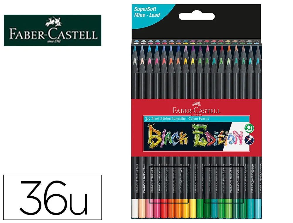 Crayon couleur faber castell triangulaire black edition en bois noir pochette de 36