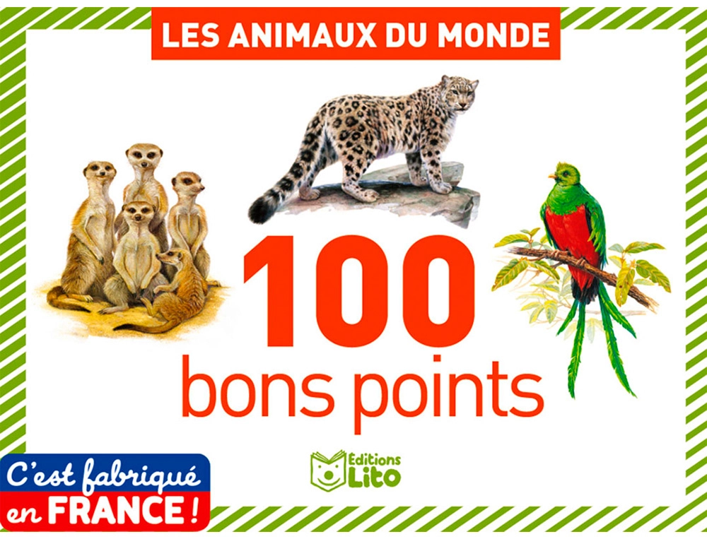 Bon point editions lito animaux du monde texte pedagogique au verso 61x82mm boite 100 unites