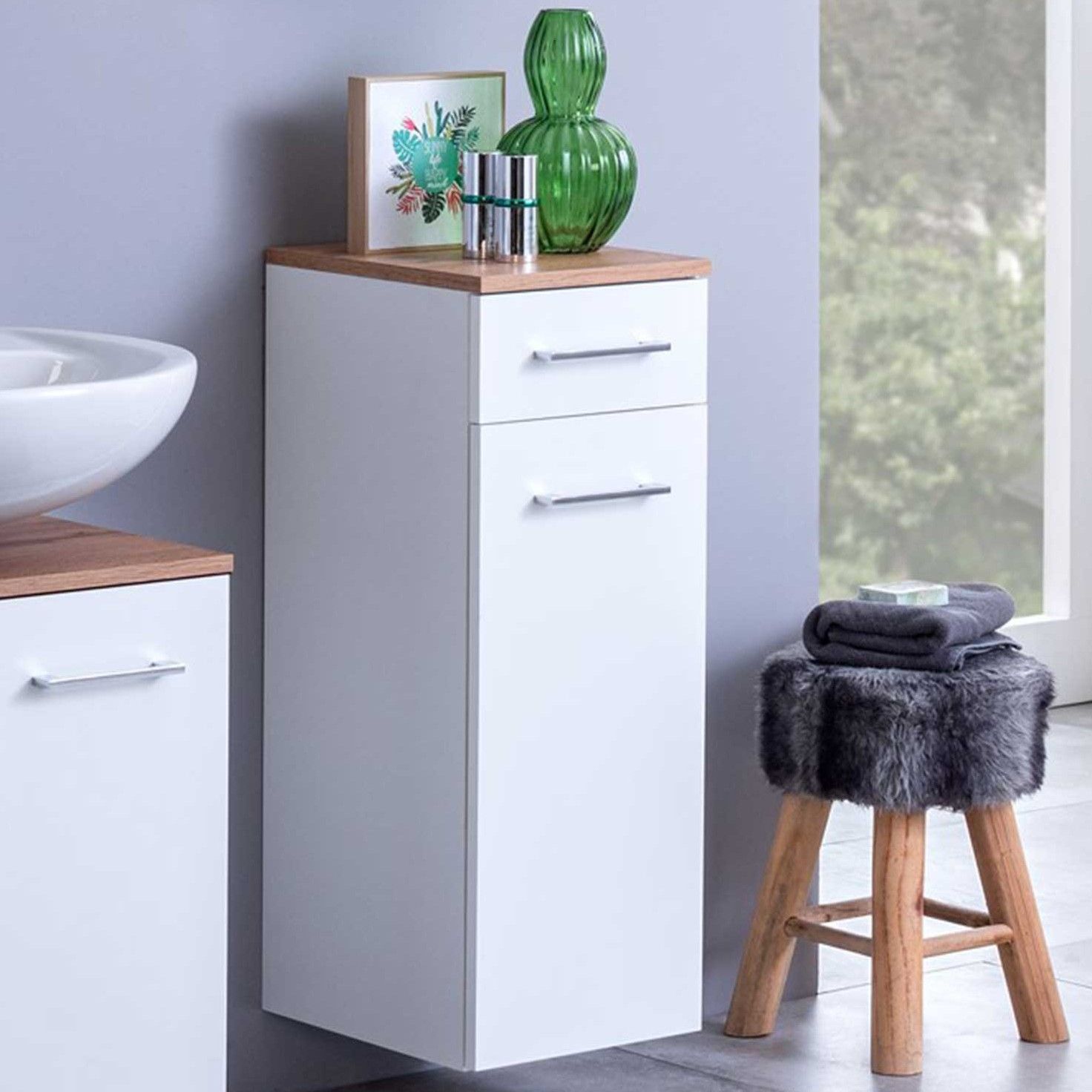 Armoire salle de bains Pares 30cm 1 porte & 1 tiroir - blanc