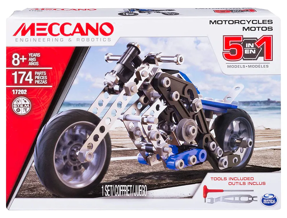 Jeu de construction meccano motos 5 modèles 174 pièces