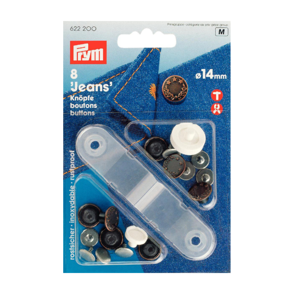 Boutons jean 14mm vieux cuivre + Outil