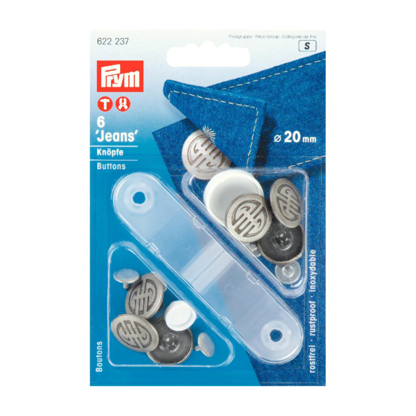 Boutons jeans art deco 20mm acier antique + Outil