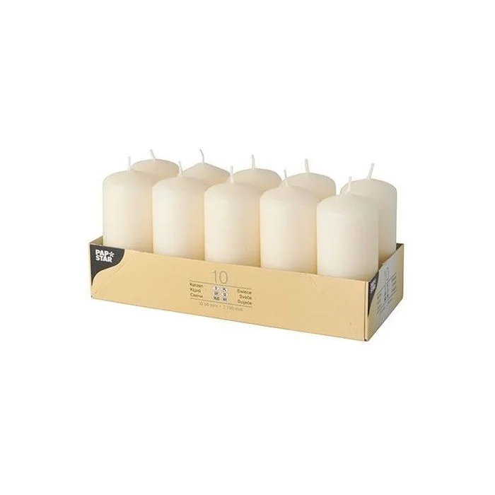 Bougies cylindriques - Crème 9 cm STARPAK Lot de 10