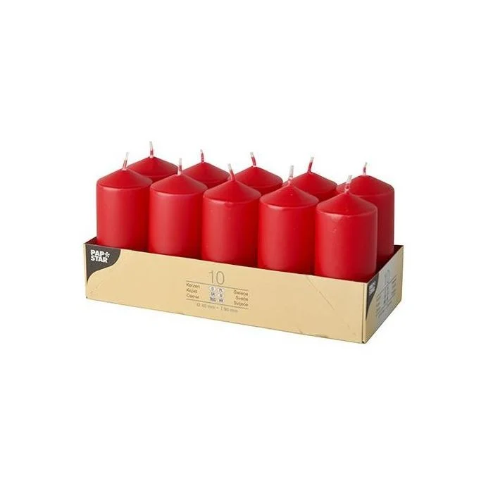 Bougies cylindriques - Rouge 9 cm STARPAK Lot de 10