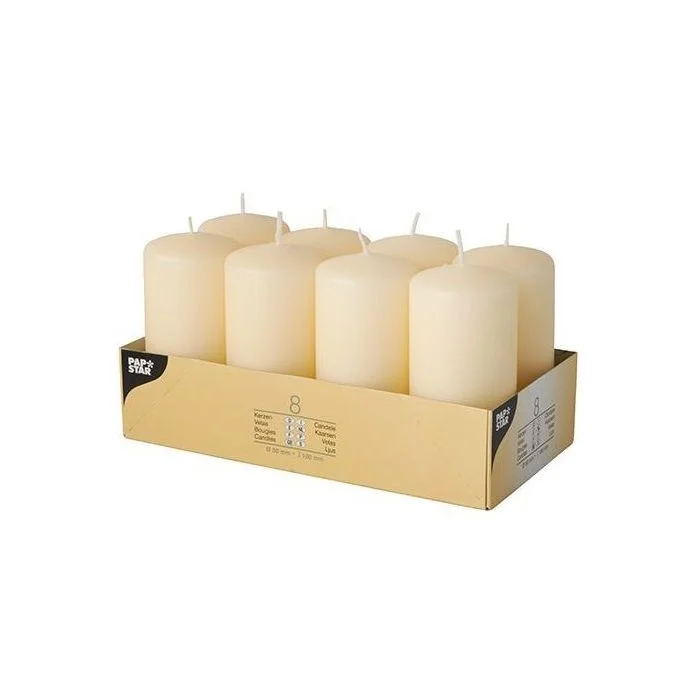 Bougies cylindriques - Crème 10 cm STARPAK Lot de 8