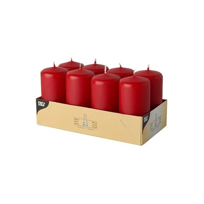 Bougies cylindriques - Rouge 10 cm STARPAK Lot de 8