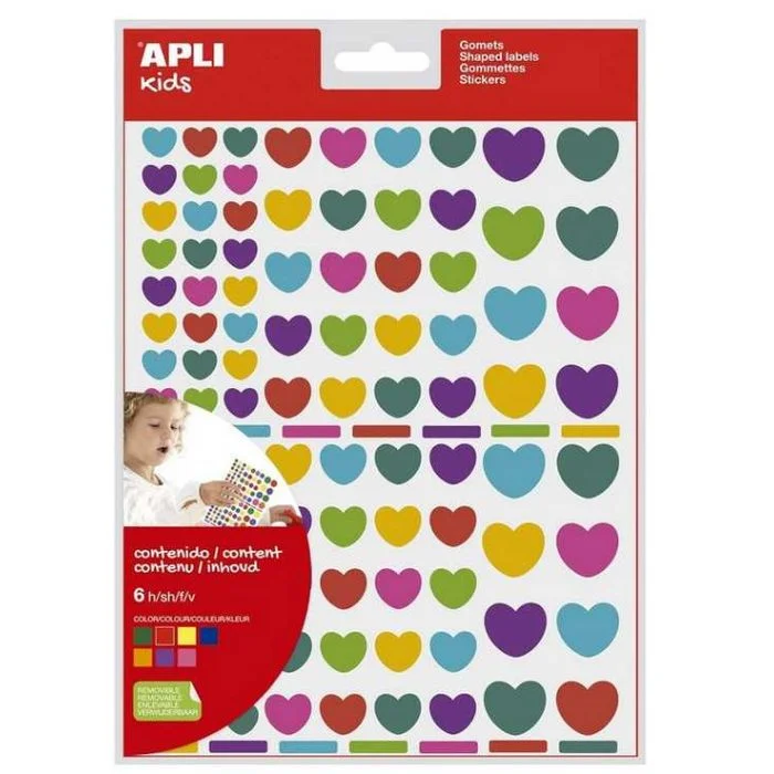 Gommettes adhésives coeurs multicolores APLI Lot de 624