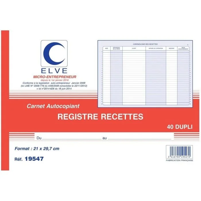 Registre des Recettes - Auto-Entrepreneur ELVE