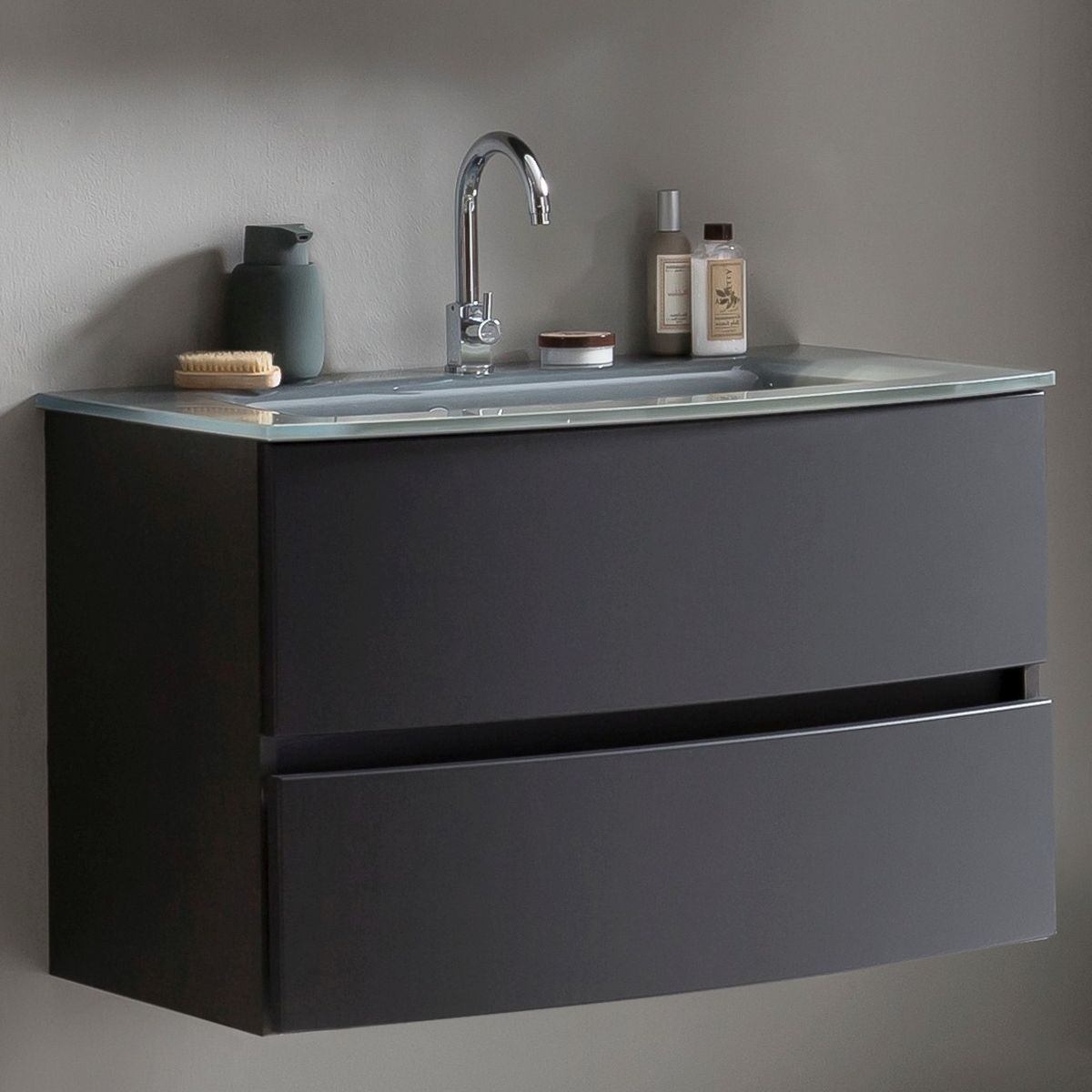Meuble vasque Kornel 80cm avec vasque grise - gris graphite