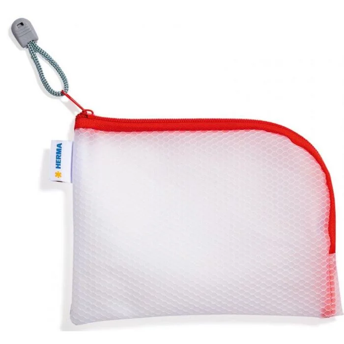 Pochette avec fermeture éclair - 190 x 140 mm - Transparent / Rouge HERMA Mesh Bags