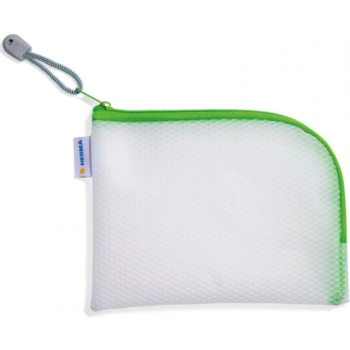 Pochette avec fermeture éclair - 190 x 140 mm - Transparent / Vert HERMA Mesh Bags