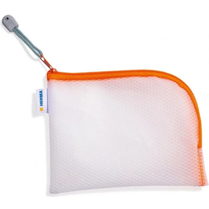 Pochette avec fermeture éclair - 190 x 140 mm - Transparent / Orange HERMA Mesh Bags