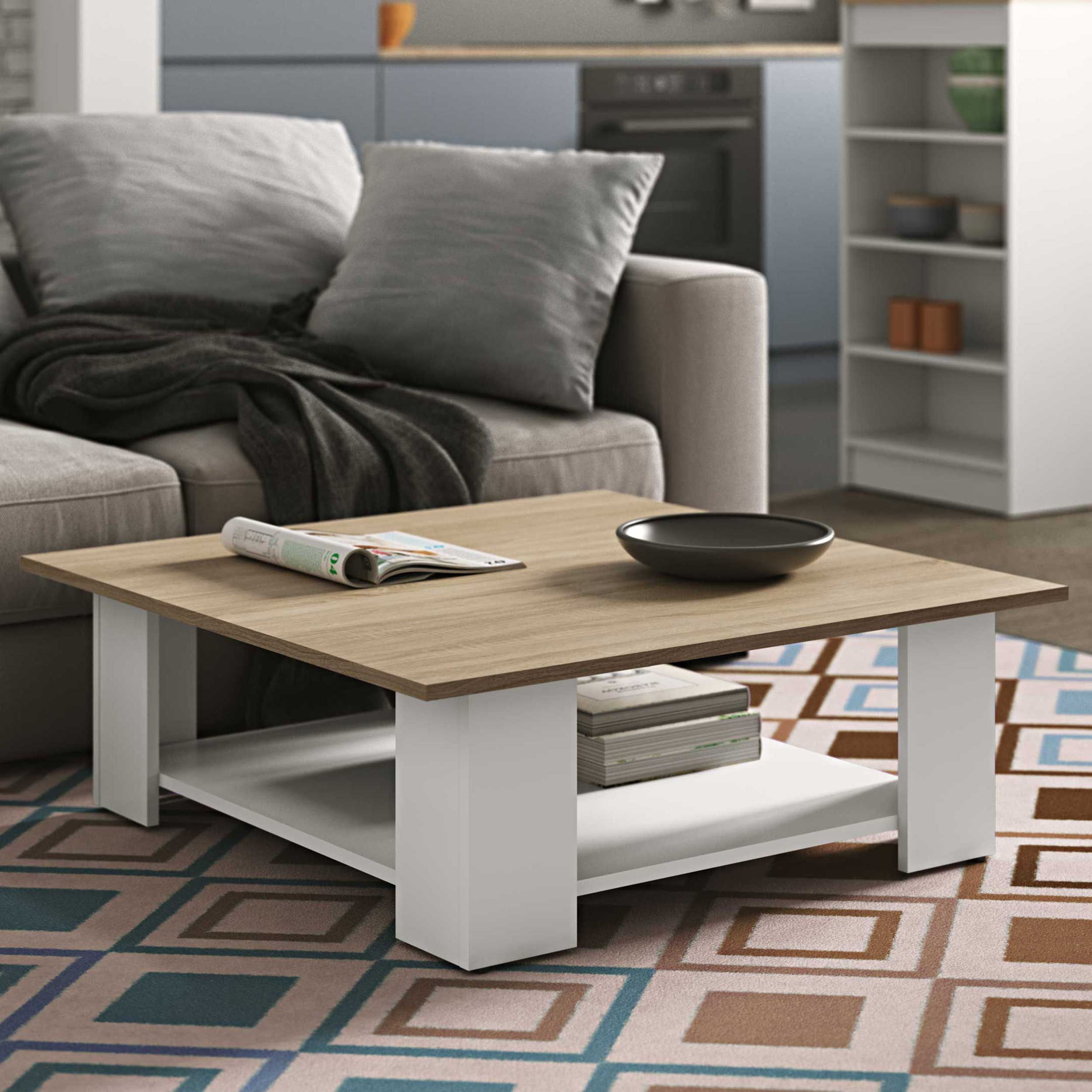 Table basse Square 67x67 - blanc/chêne