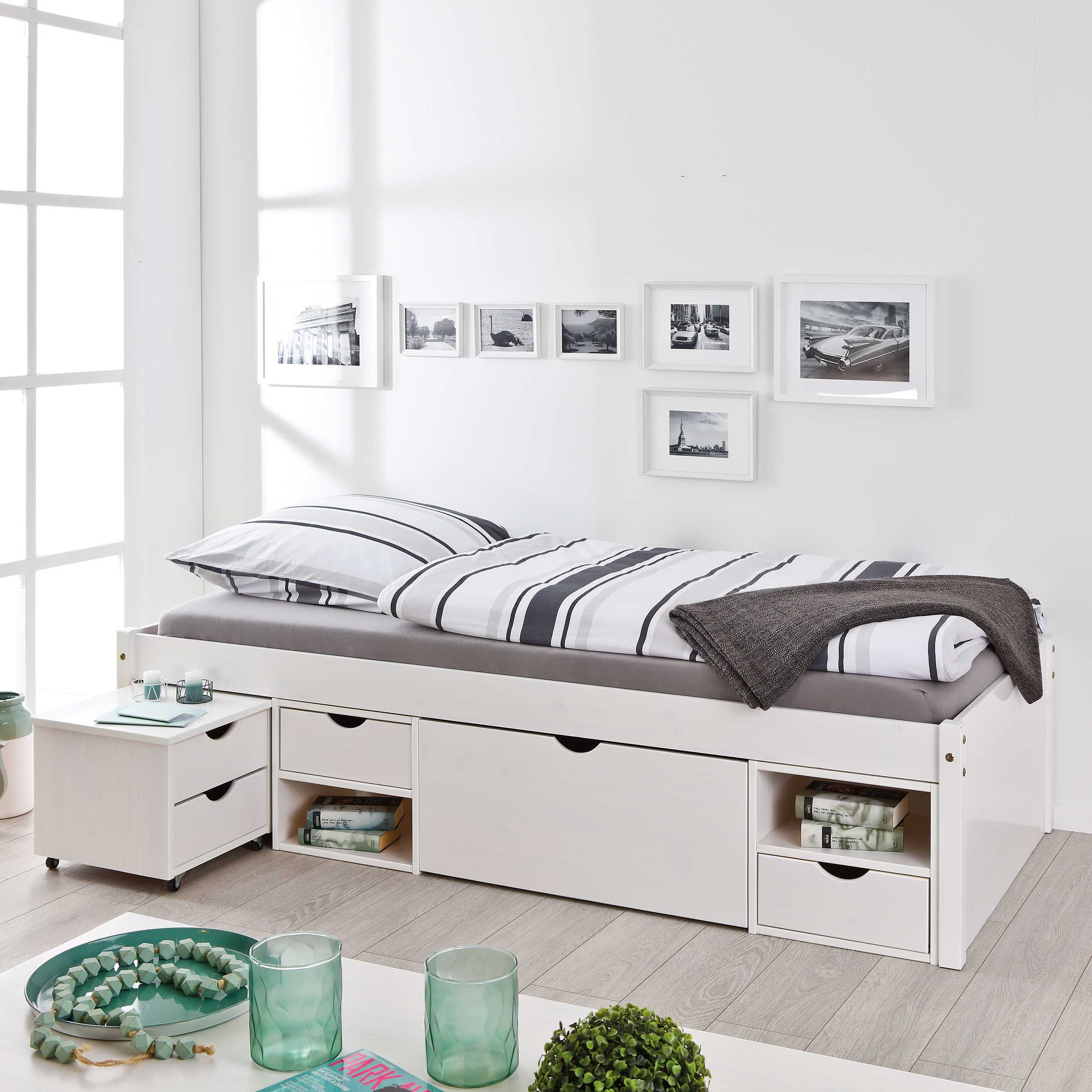 Lit banquette Xavier 90x200 cm avec rangements - white wash