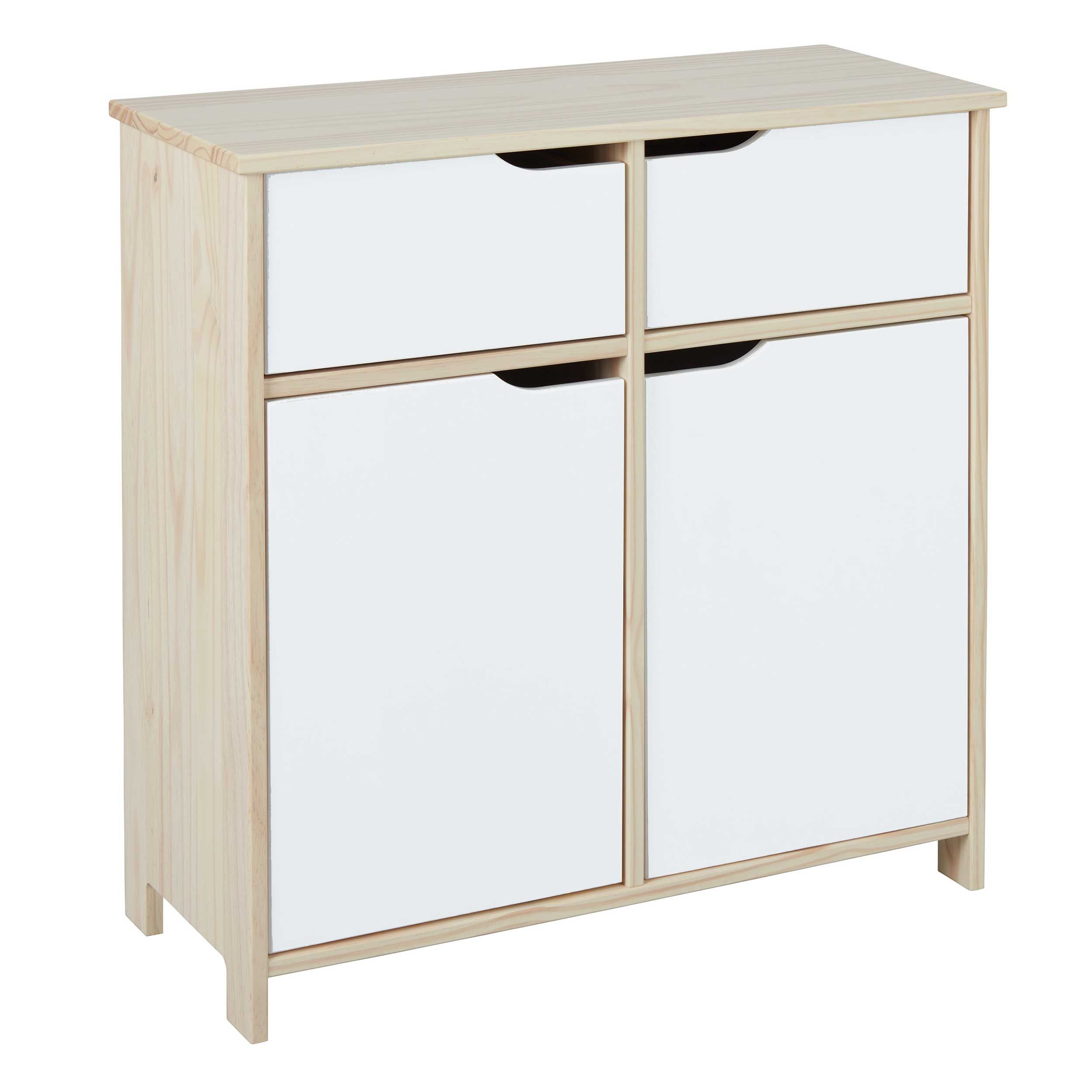 Commode Eidur 80cm à 2 portes & 2 tiroirs - bois de pn/blanc