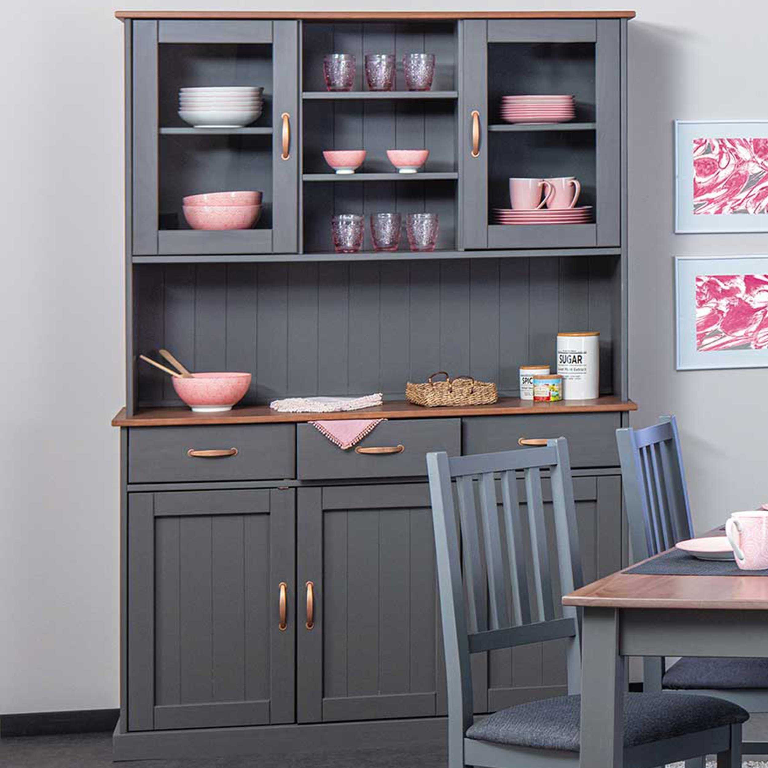 Vaisselier Cerci 131 cm à 5 portes & 3 tiroirs - gris